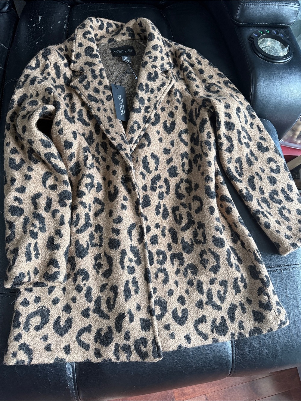 NWT Rachel Zoe Leopard-Print Pea Coat in Tan and Black size :M